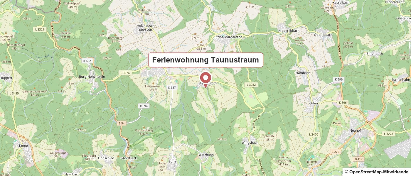 Karte: Lage der Ferienwohnung Taunustraum in Hohenstein-Steckenroth im Taunus